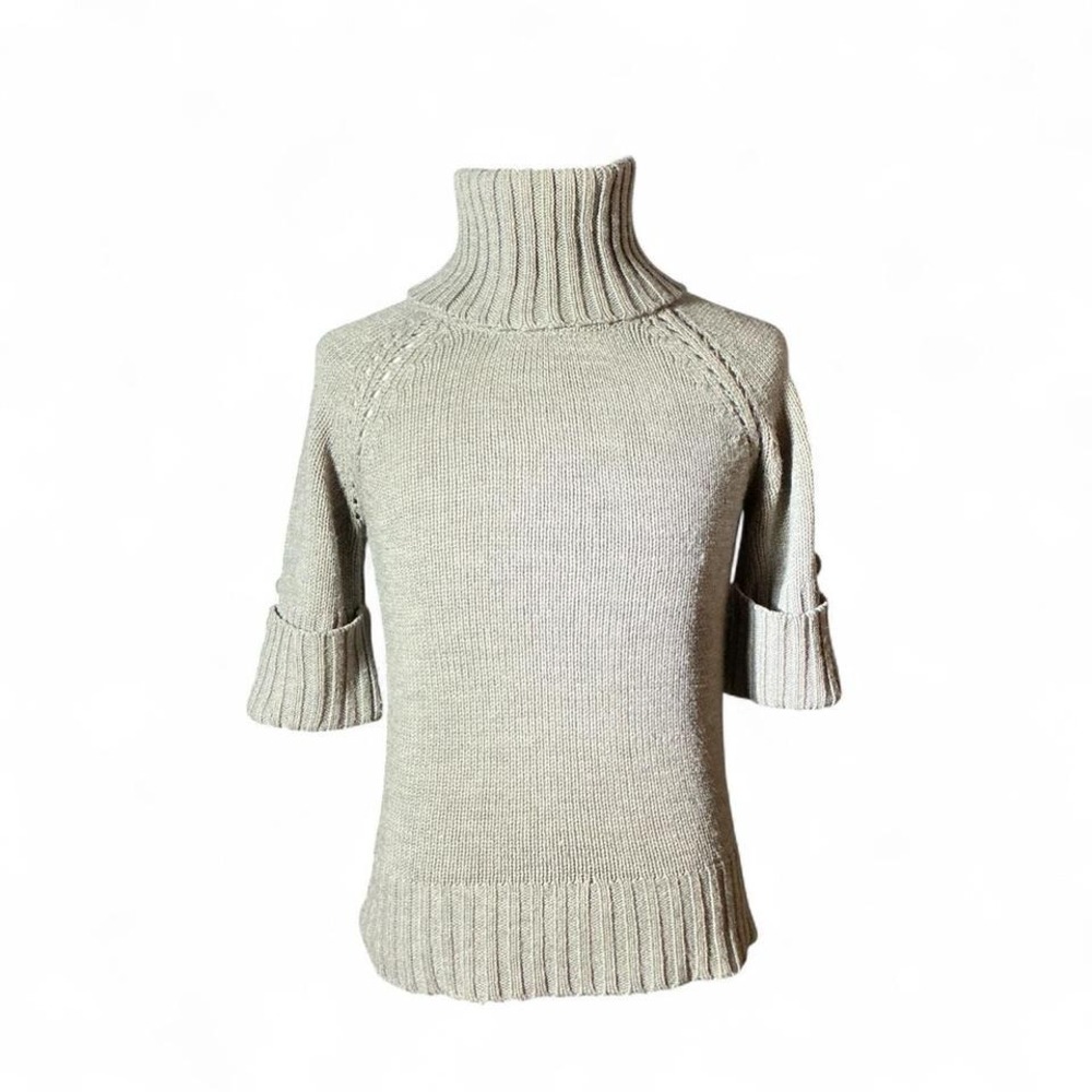 Charlotte Russe Gray Knit Turtleneck Sweater 3/4 Sleeve Button Cuff Size M